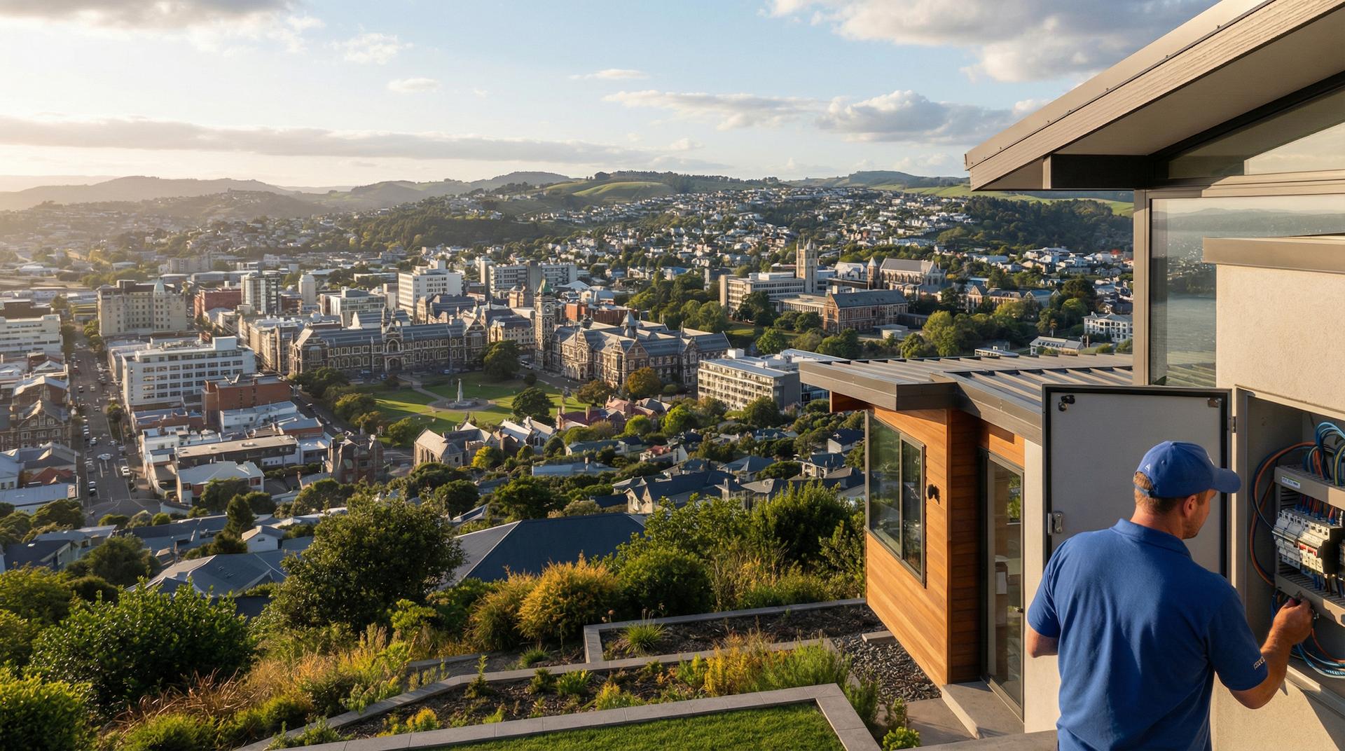 Electrician installing recessed ceiling light in a modern new build