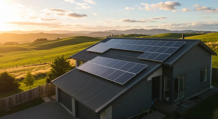 Residential solar panels installed on a New Zealand home roof.